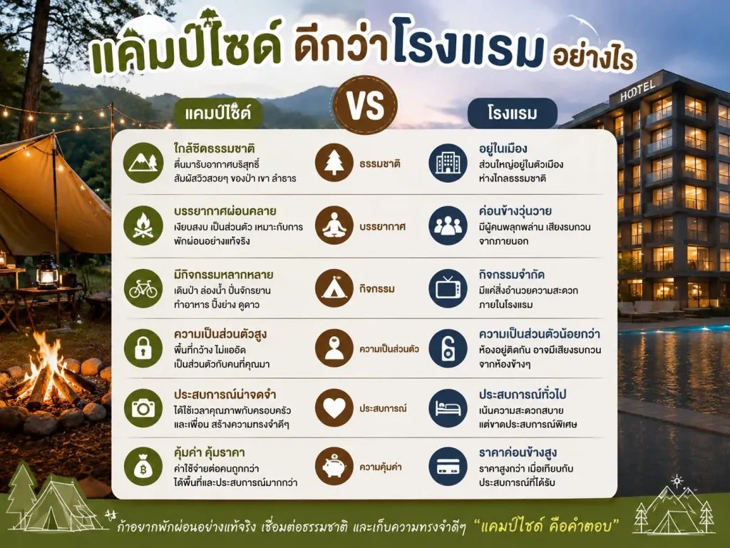 แคมป์ไซด์ ดีกว่าโรงแรมอย่างไร